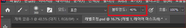 브러시 불투명도 지정
