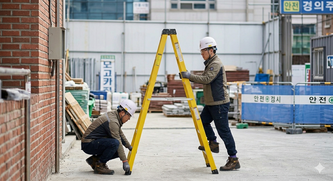 사다리작압하는 작업자사진