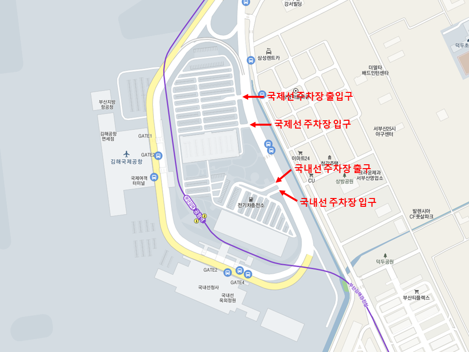 김해공항 국내선, 국제선 여객주차장 위치도