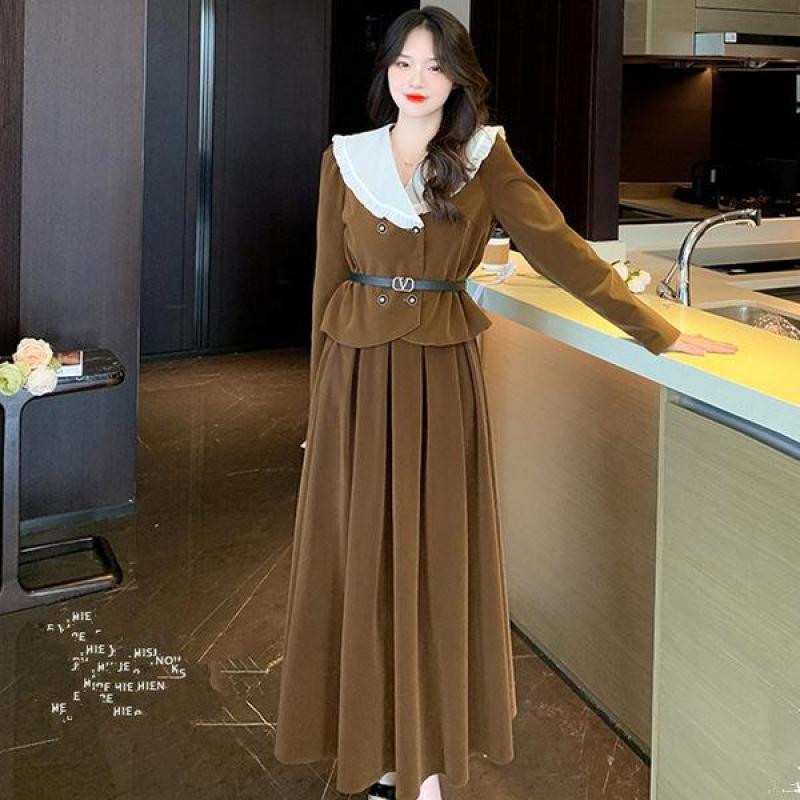 30대 20대 여성 투피스 상하의 세트 정장 심플 모던 스커트 치마 브이넥 가디건 커피