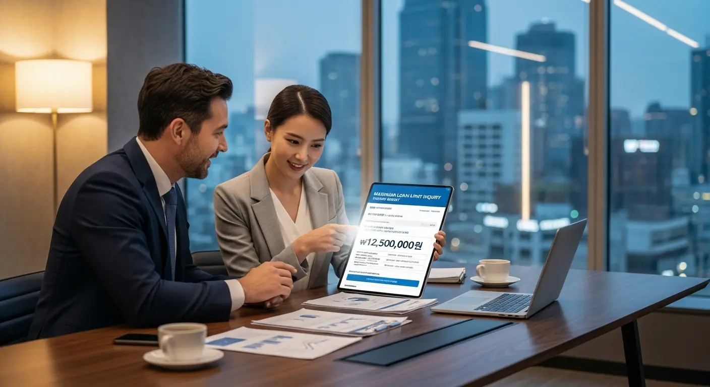 전문가와 함께 자신의 2번째 주택 최대 대출 한도를 확인하고 만족하는 한국인 다주택자