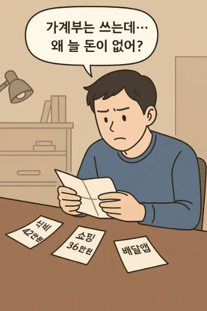 가계부에 숫자만 가득하고 분석 칸은 비어 있는 화면