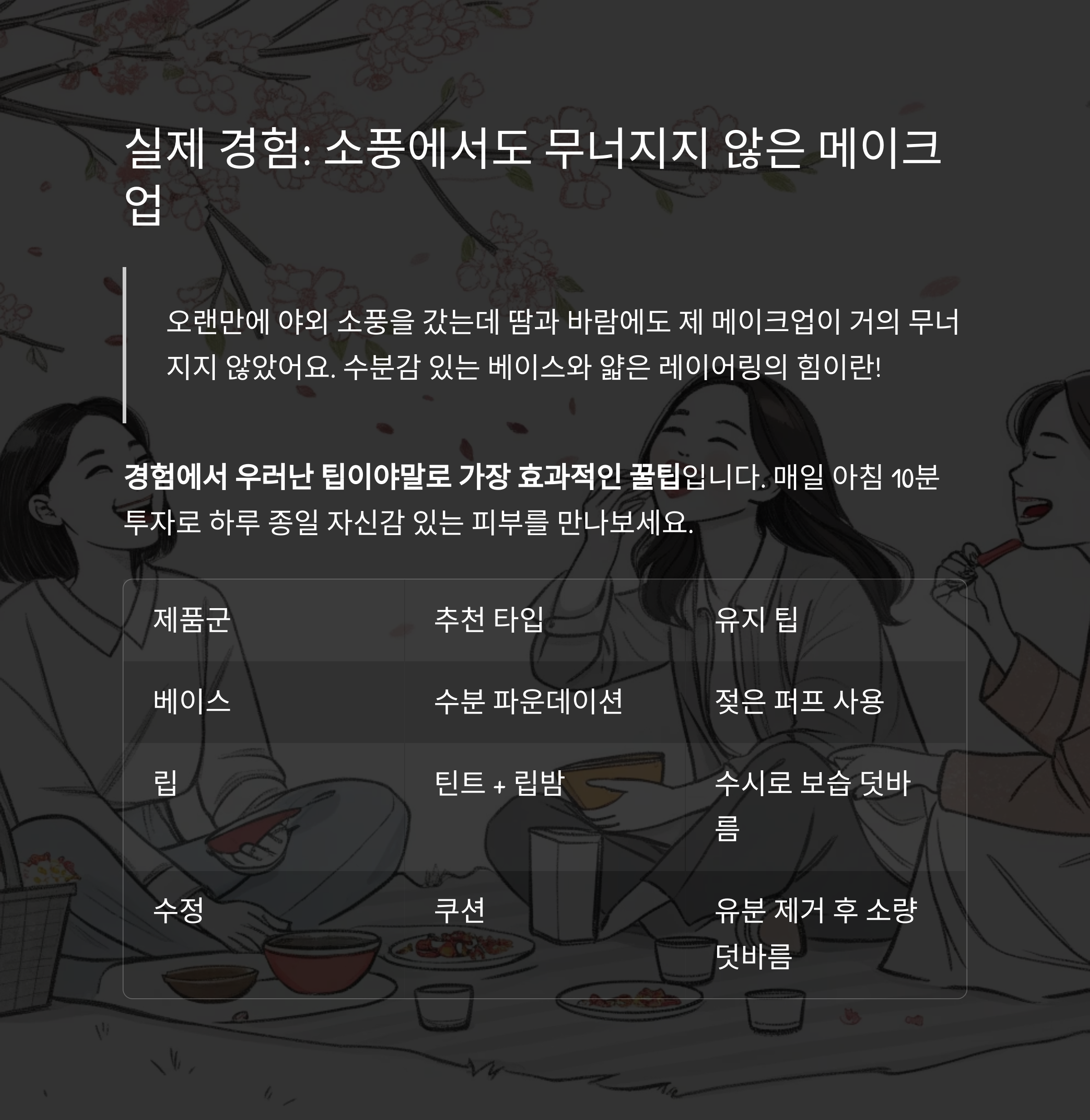 친구들과의 소풍 날, 무너지지 않은 메이크업