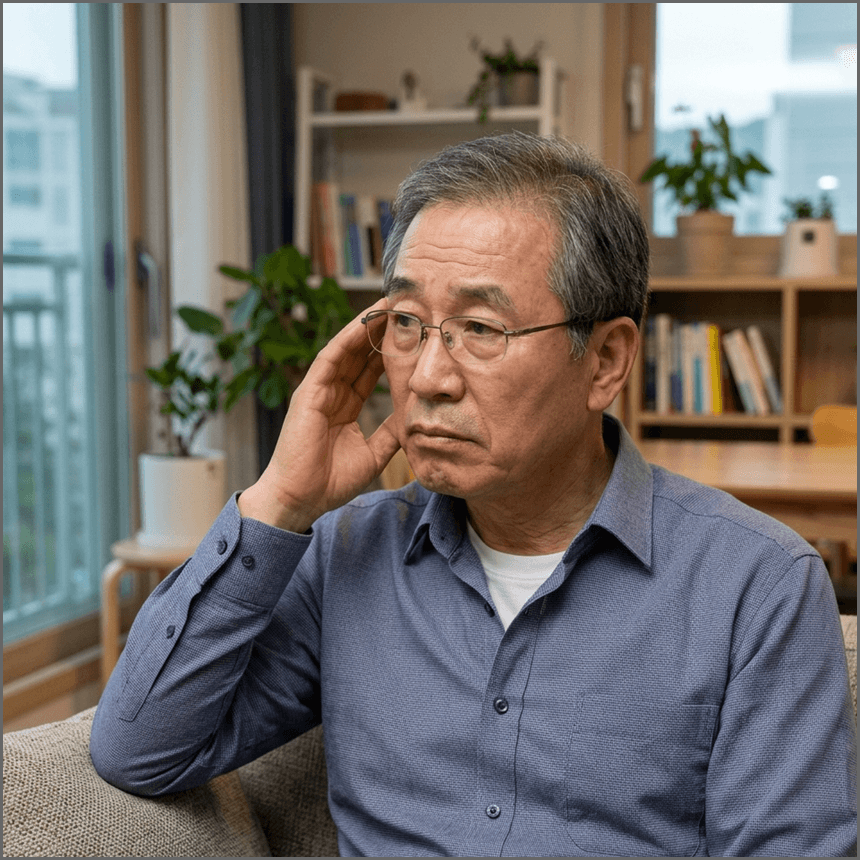 백내장 수술 후 부작용을 겪는 남성