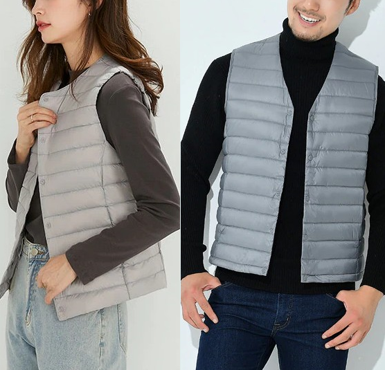 오리털 경량 패딩 조끼 V넥 라운드 등산복 골프복 이너