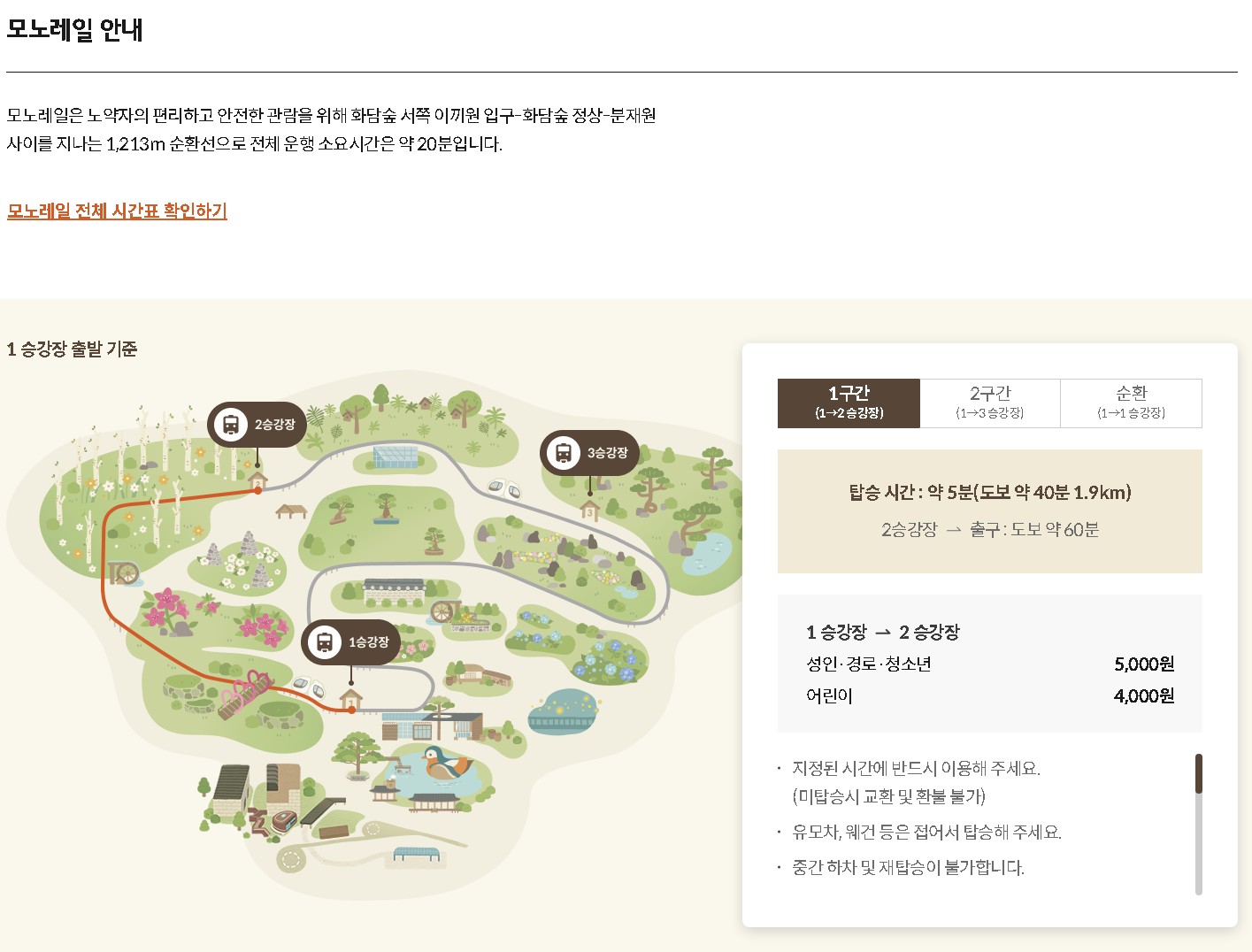 화담숲 모노레일구간 안내