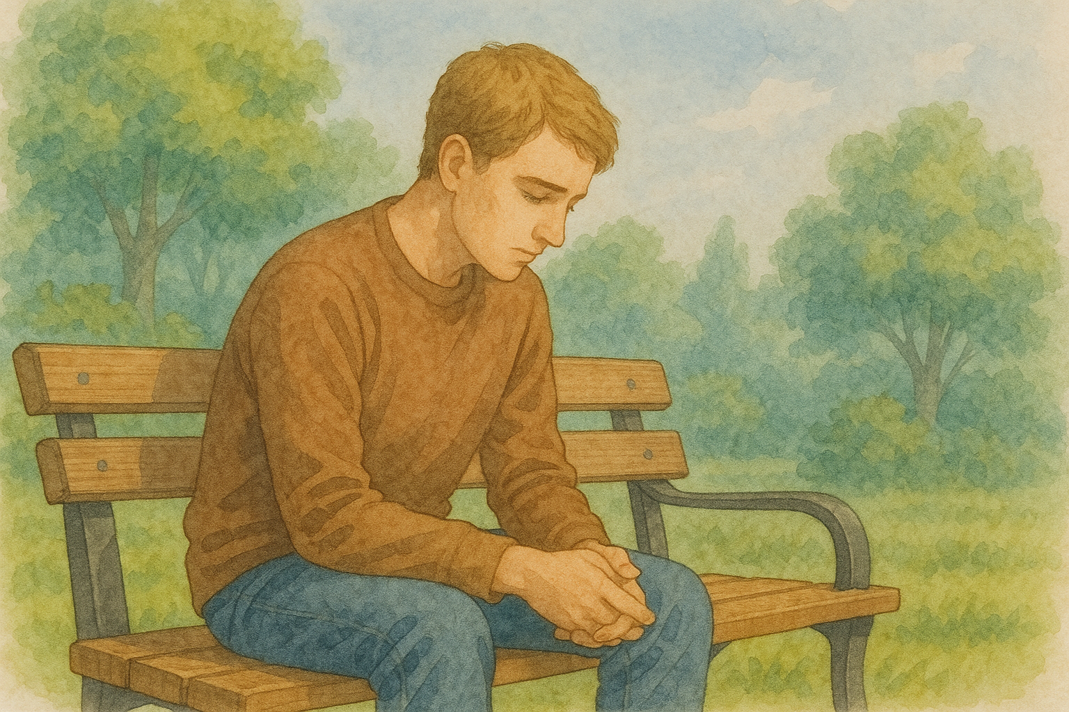 혼자서 깊은 생각에 잠긴 남자