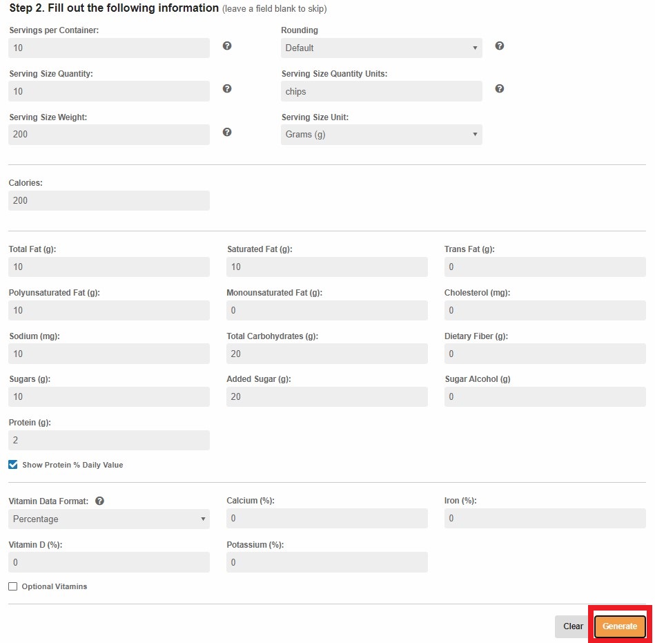 Onilelabels 영양정보 입력
