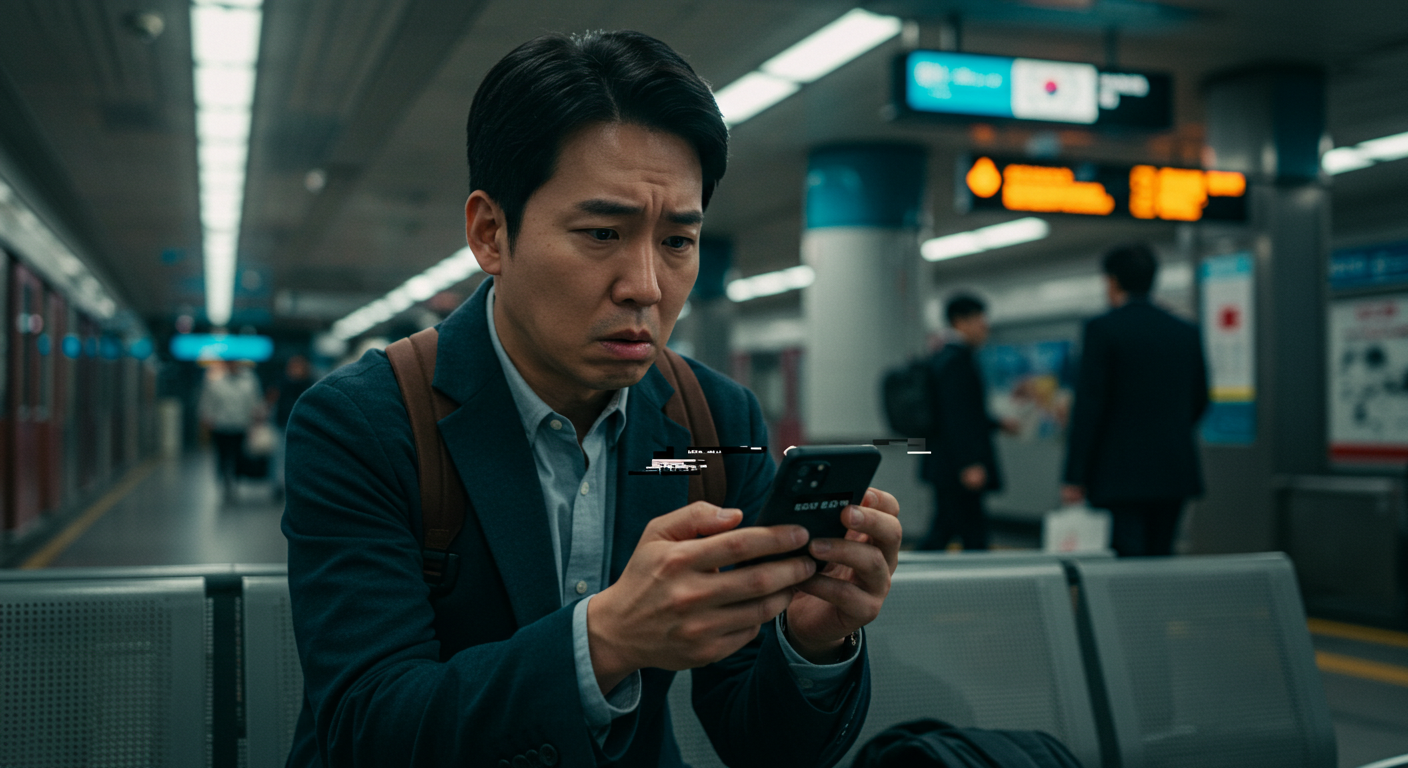 GPT-5의 환각 현상을 나타내는, 엉뚱한 정보를 보고 당황하는 한국인 남성 이미지