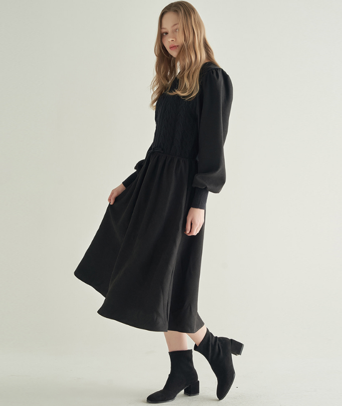 니트우븐믹스원피스