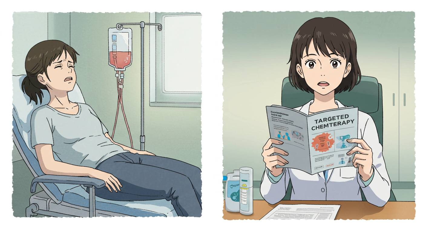 표적항암과 일반항암 치료를 비교하는 여성