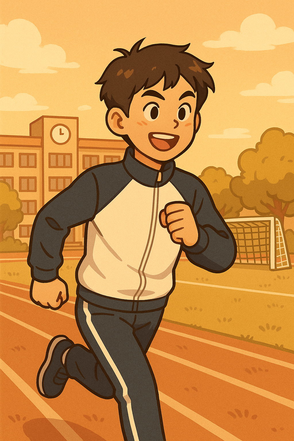 체육복 입은 고등학생이 학교 운동장에서 활동하는 모습