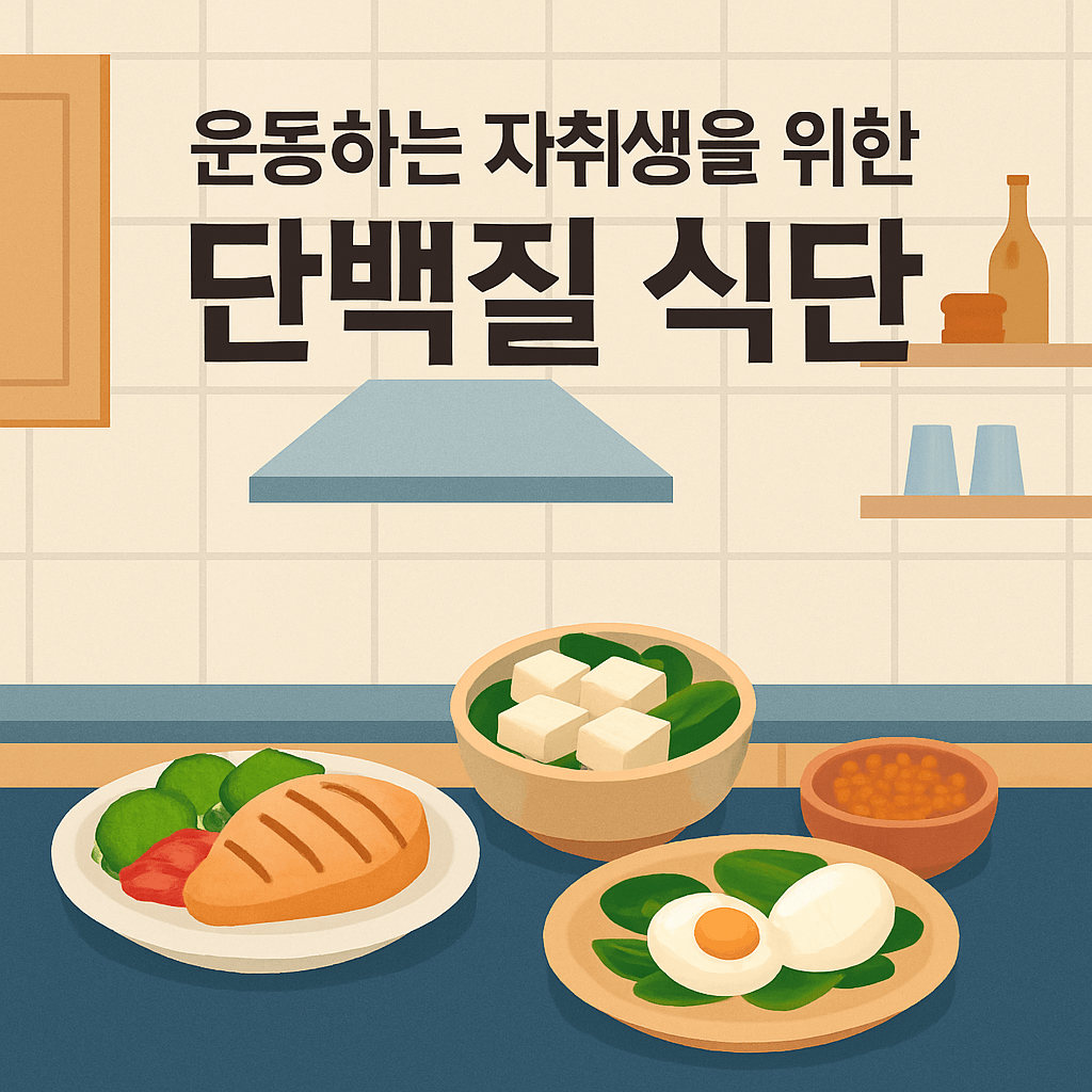 운동하는 자취생 단백질 식단 이미지 사진