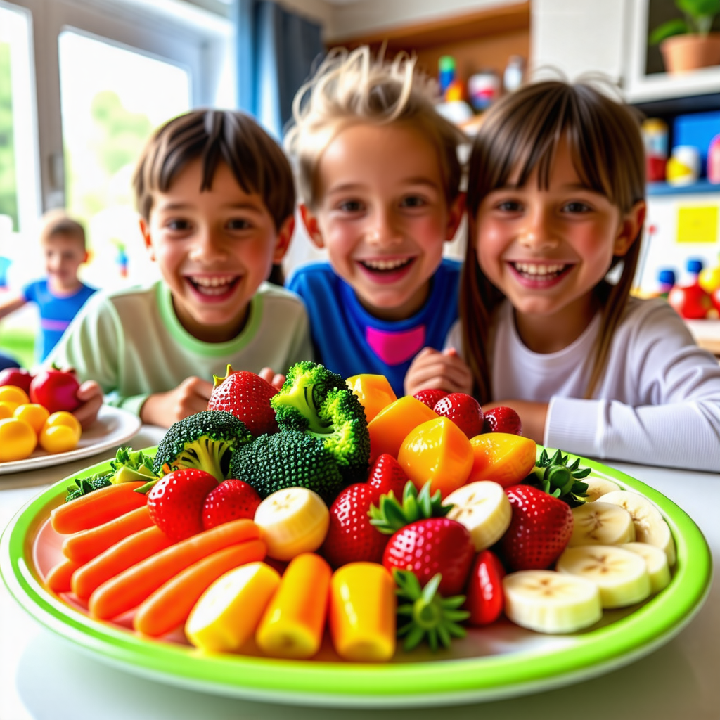 웃는 어린아이들의 간식사진