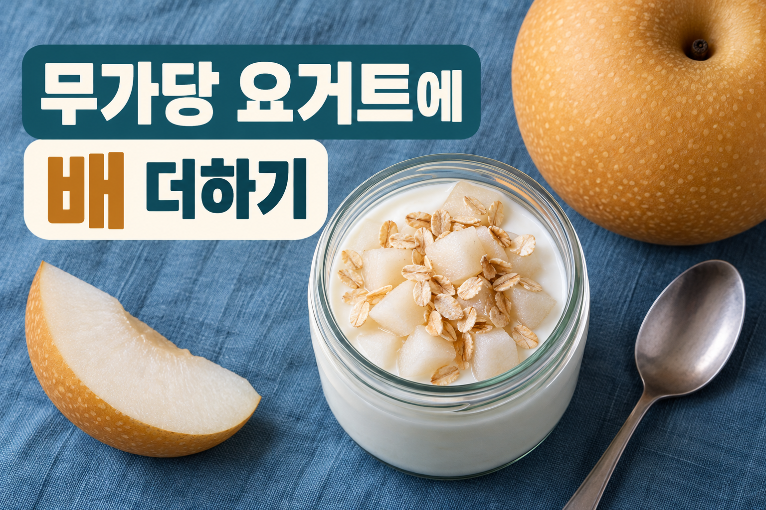 푸른 천 위의 배&middot;귀리&middot;플레인 요거트