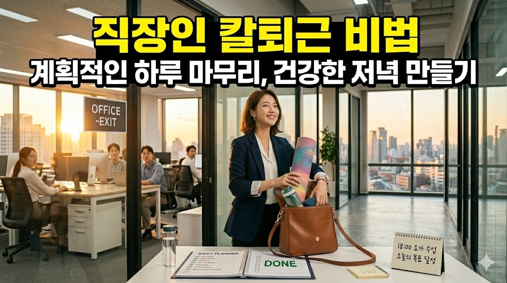 깔끔하게 정돈된 책상 위에 'Closed' 혹은 'Done'을 상징하는 시각적 요소와 함께 카페 커피 한 잔이 놓여 있는 세련된 데스크 테리어 이미지