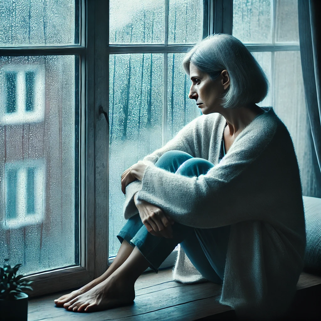 갱년기 증상으로 인한 심리적 우울한 모습의 이미지