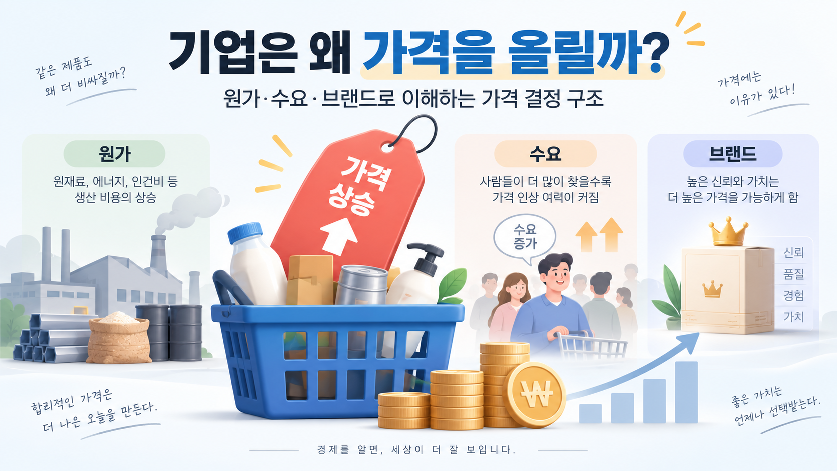 기업은 왜 가격을 올릴까? 원가&middot;수요&middot;브랜드로 이해하는 가격 결정 구조