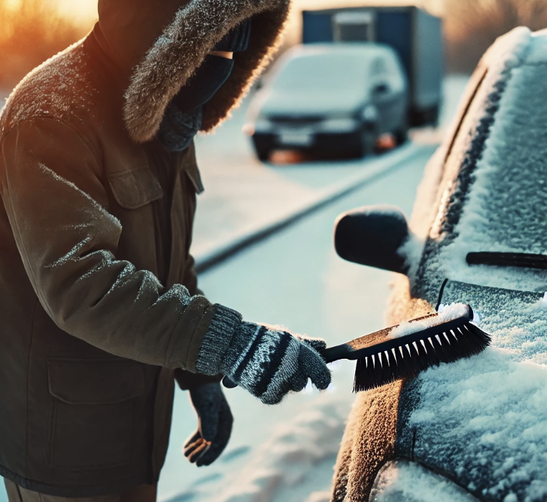 겨울철 차량 관리하는 사람 사진