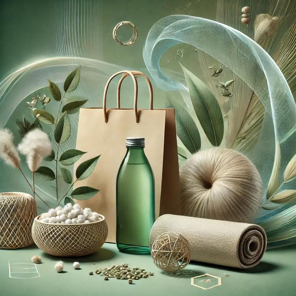 식물성 유래 폴리에스터의 개발과 다양한 응용 분야에 관해 관련된 제품과 식물 이미지