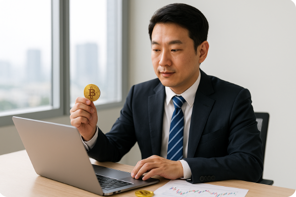 아시아 코인 시장을 살피는 남성