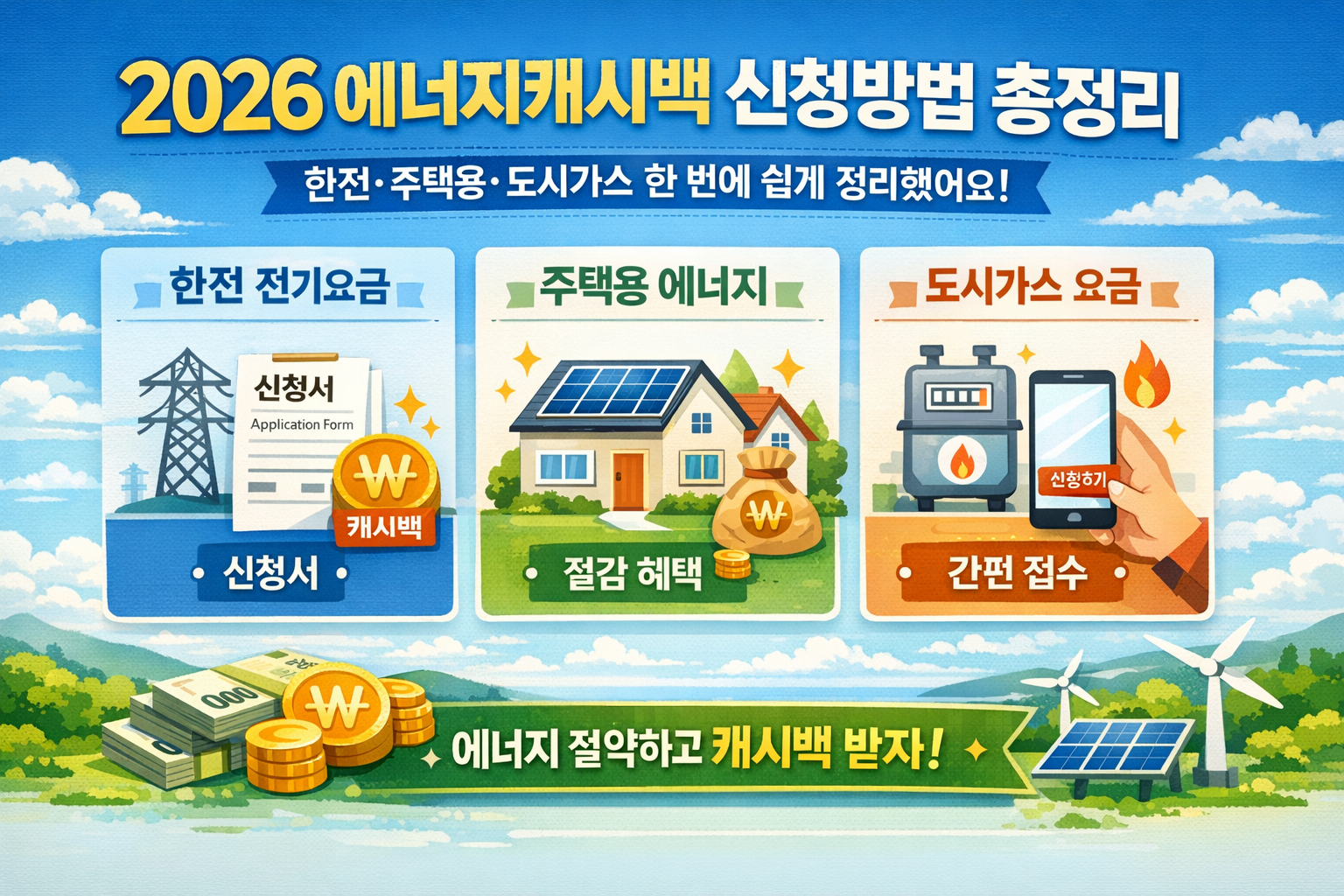 2026 에너지캐시백 신청방법 총정리 한전&middot;주택용&middot;도시가스 한 번에 쉽게 정리했어요
