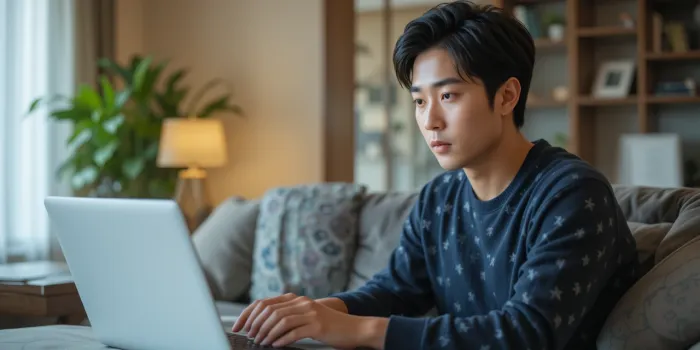 집에서 대장내시경 비용 비교 사이트를 살펴보는 모습