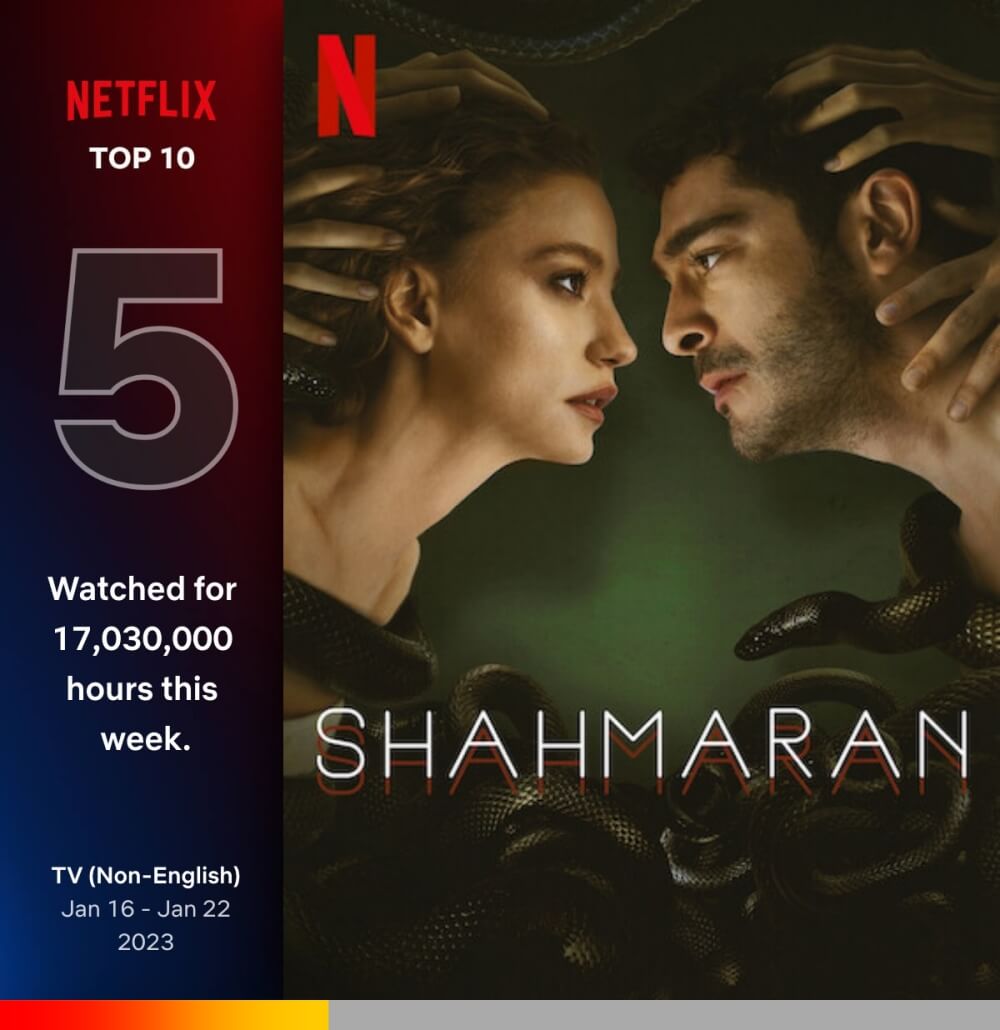 뱀에 휘감긴 남녀가 서로 마주보는 샤흐마란 포스터