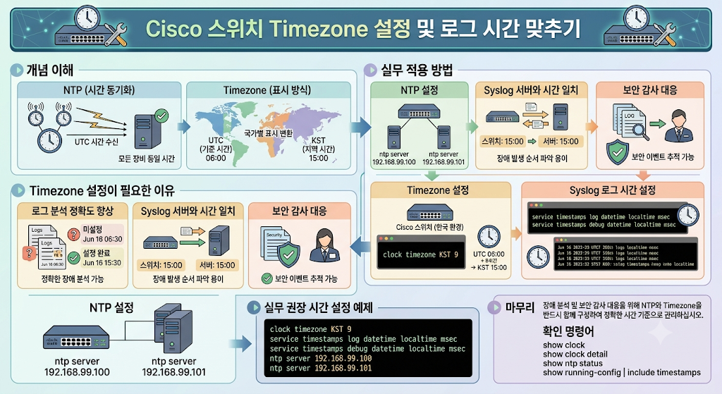Cisco 스위치 Timezone 설정 및 로그 시간 맞추기