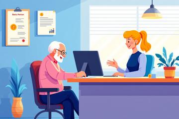 동사무소에서 기초연금 수급조건 설명받는 노인