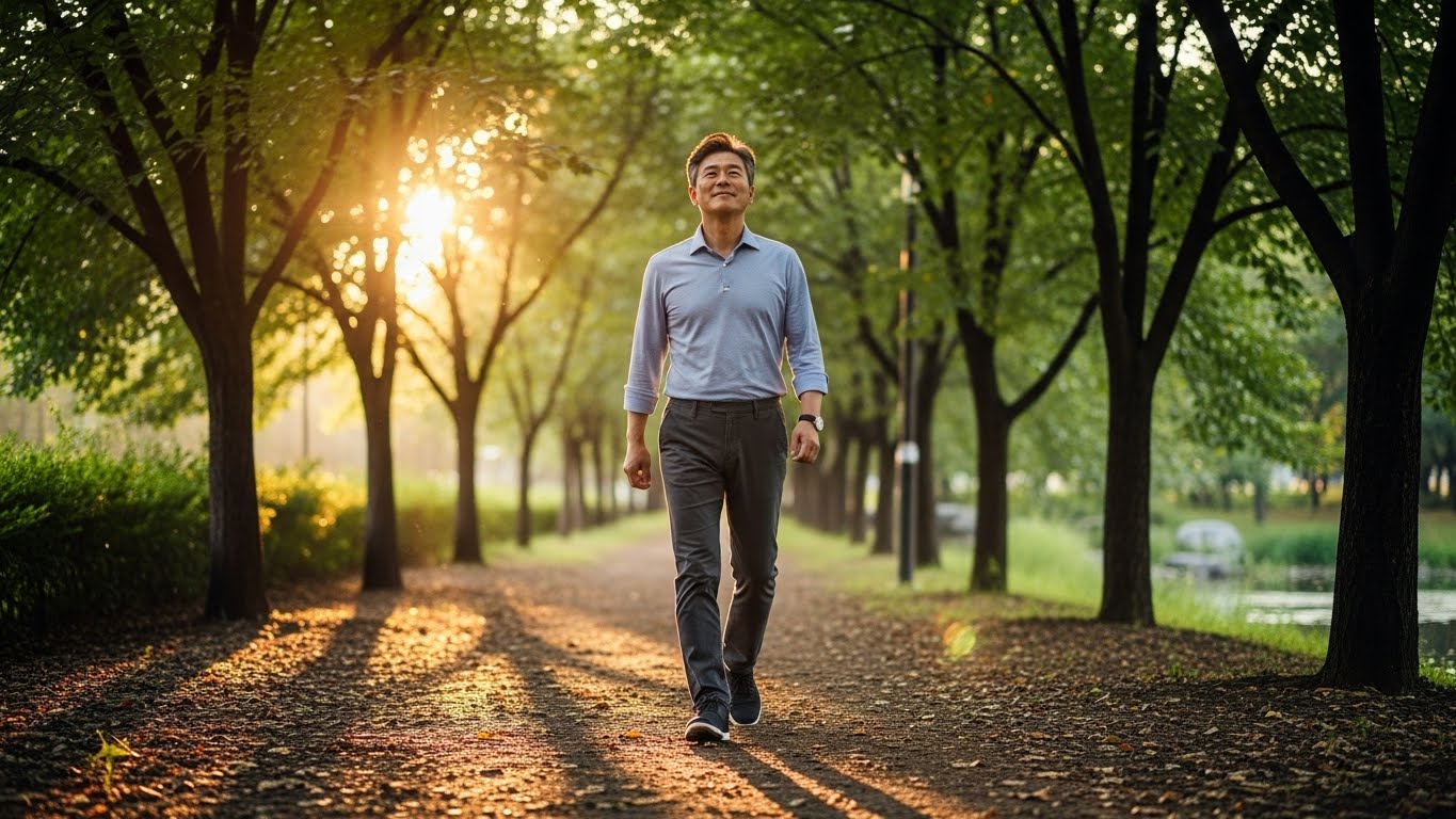 성공적인 치료와 비용 방어를 끝내고 다시 건강한 일상으로 복귀하여 걷는 모습