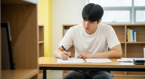 신청서류를 작성중인 청년