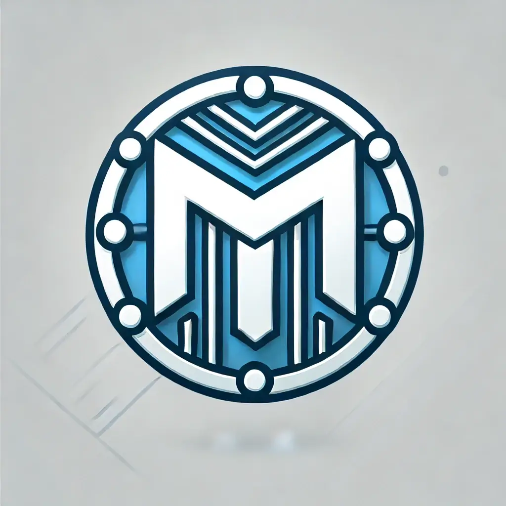 밀크 블록체인 기반 코인, 로고이다. 회색바탕에 가온데 동그란 형태안에 M 으로 하얀색으로 글씨가 써져있는 로고모양이다.