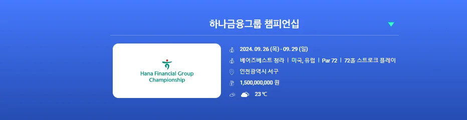 하나금융그룹 챔피언십 우승상금, 현재순위