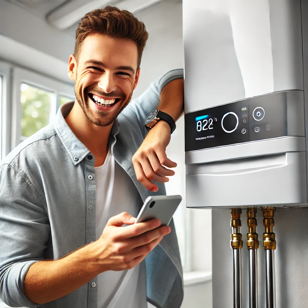 난방비를 절약해서 밝은 표정의 남자