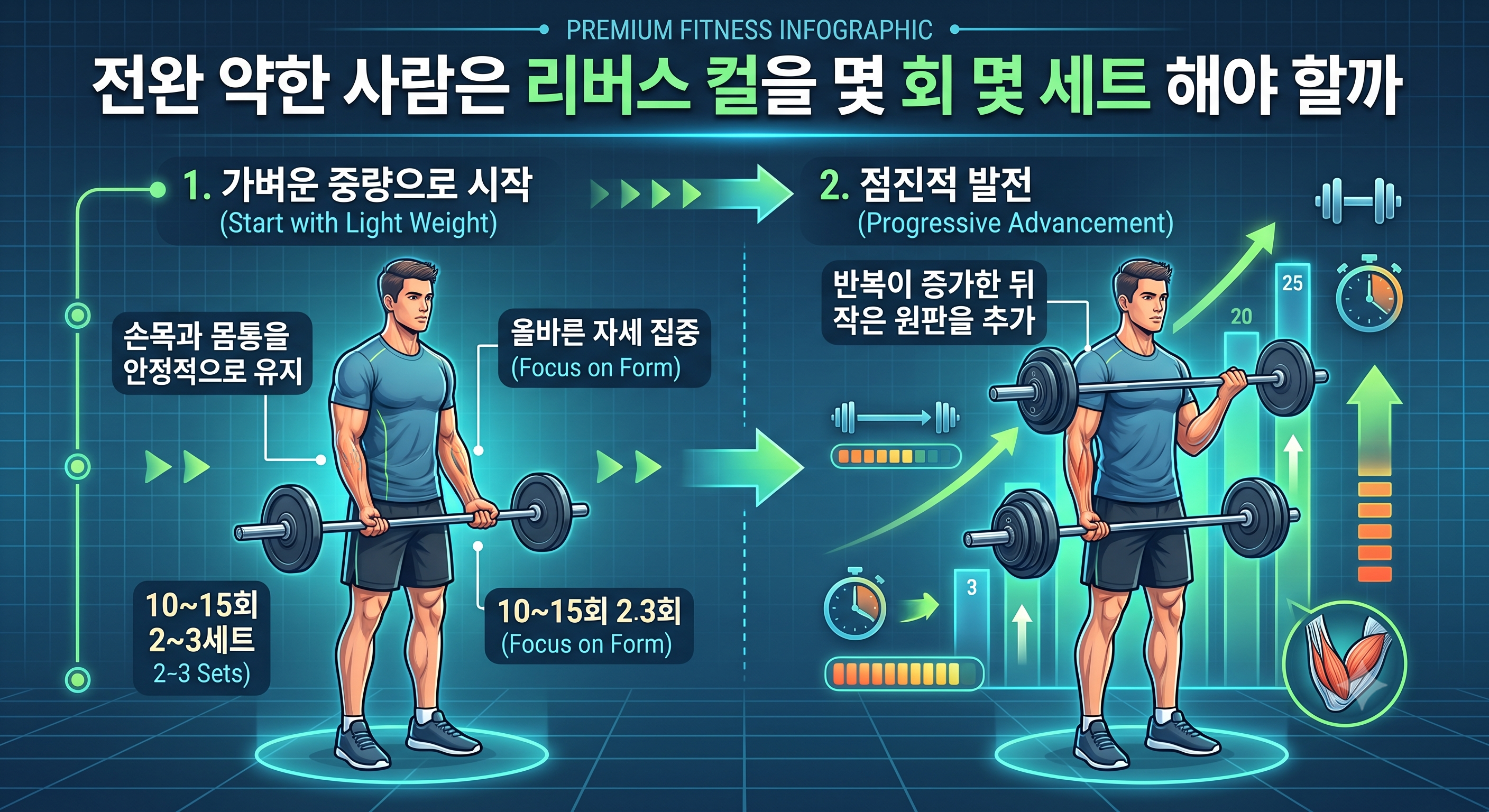 전완 약한 사람은 리버스 컬을 몇 회 몇 세트 해야 할까