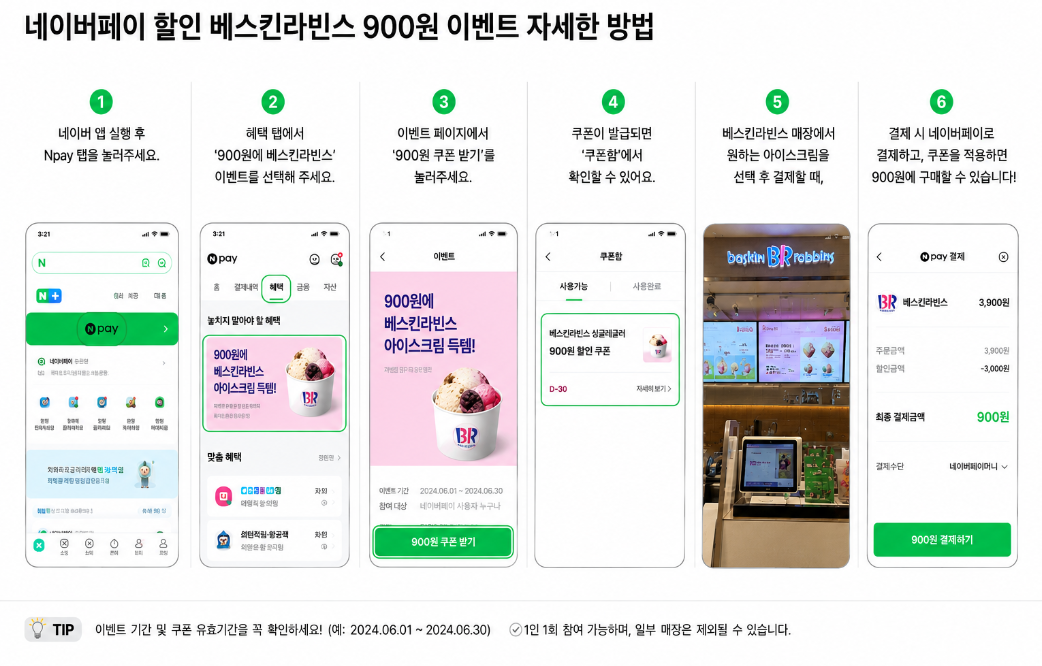네이버페이로 할인 베스킨라빈스 900원에 먹는 법 대방출