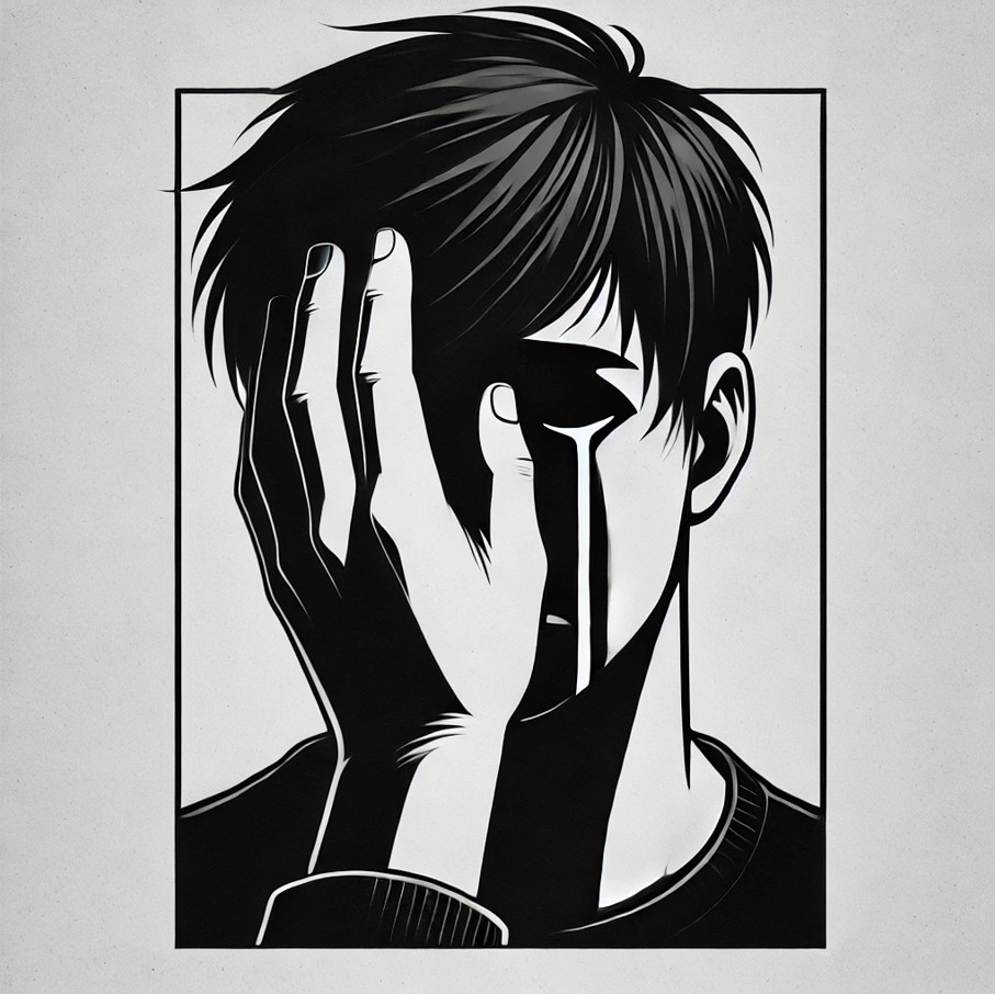 안면신경마비로 슬퍼하는 사진