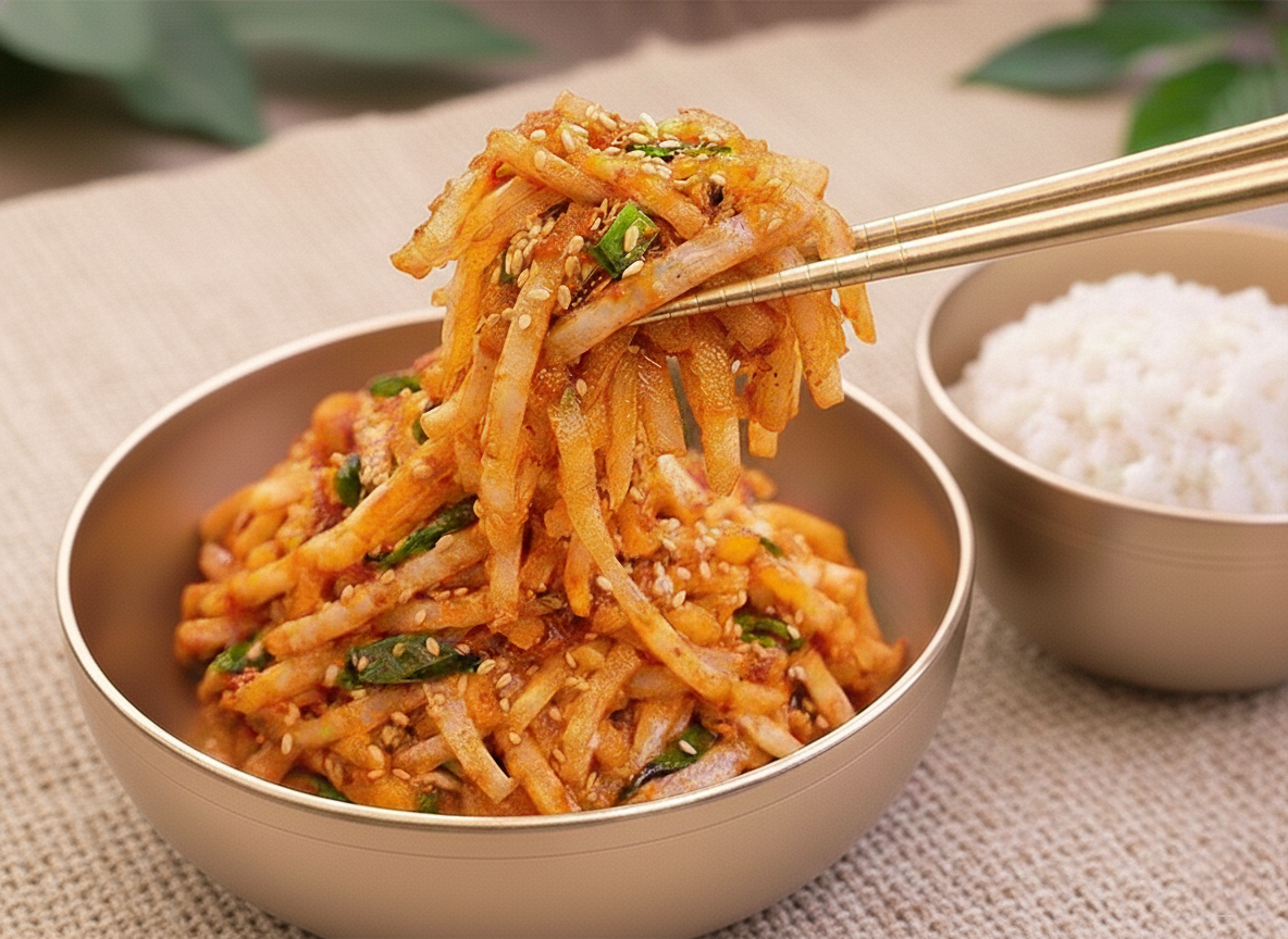 새콤 달콤 아삭한 무생채무침.