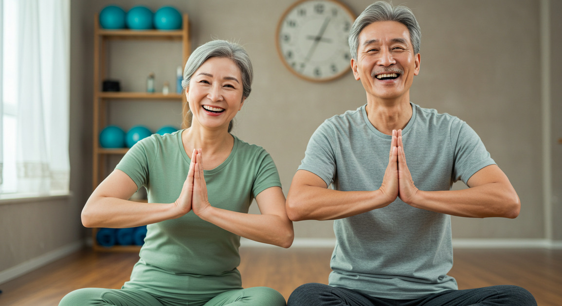 은퇴 후 건강 관리 하는 시니어 부부 이미지