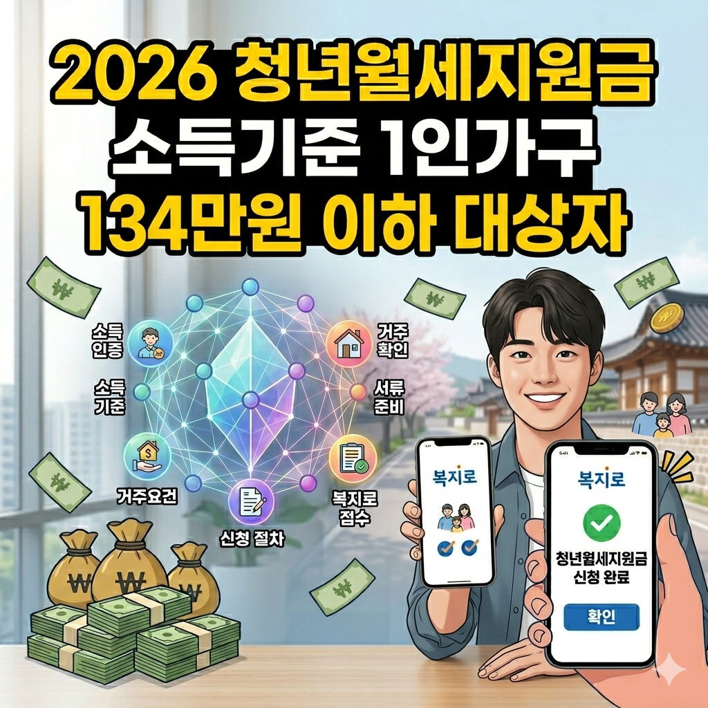 2026 청년월세지원금 소득기준 1인가구 (134만원)