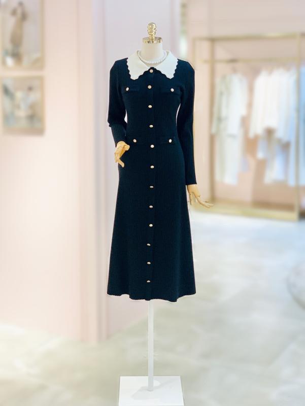 샤틴 스칼럽 카라 롱 니트원피스 S234B952