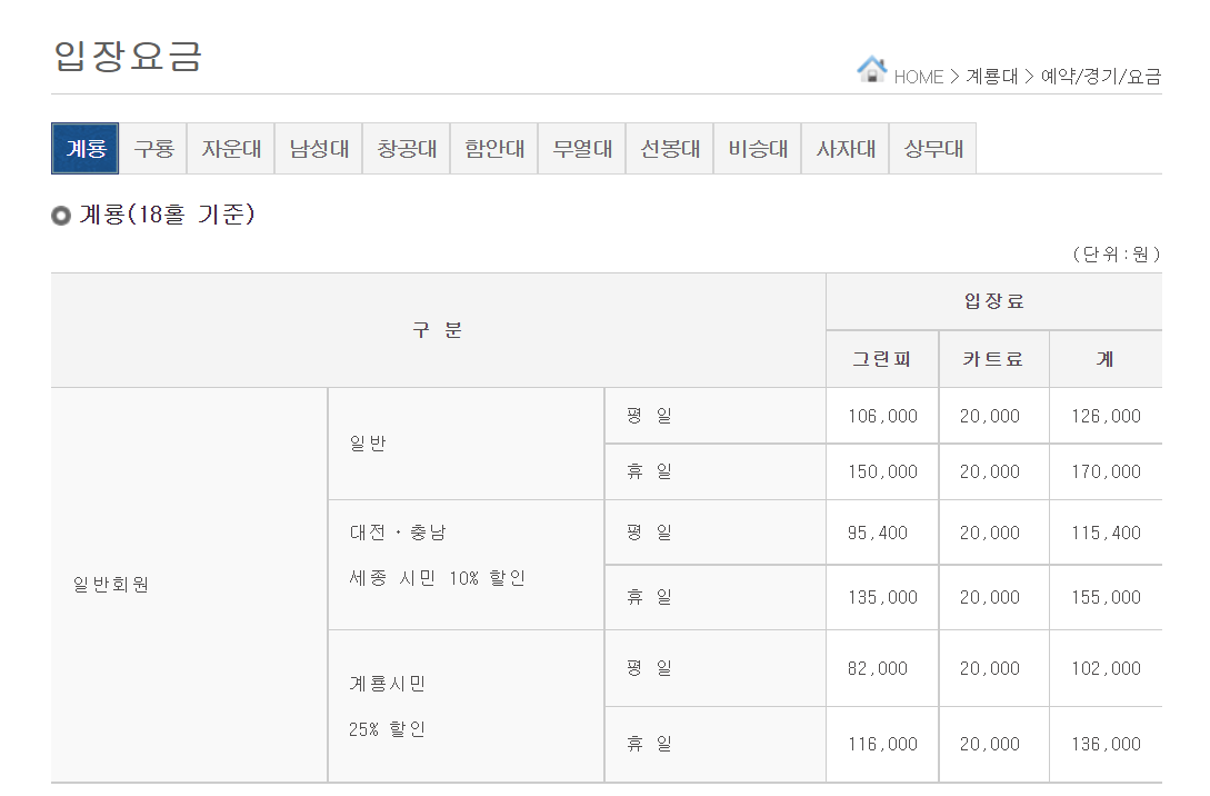 육군체력단련장 입장요금