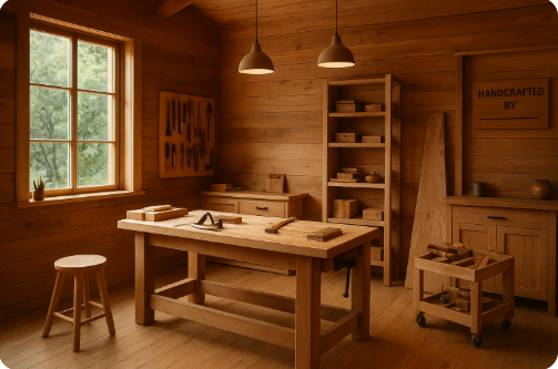 목공예가의 작업실 인테리어, 원목의 따뜻함을 담은 창작 공간