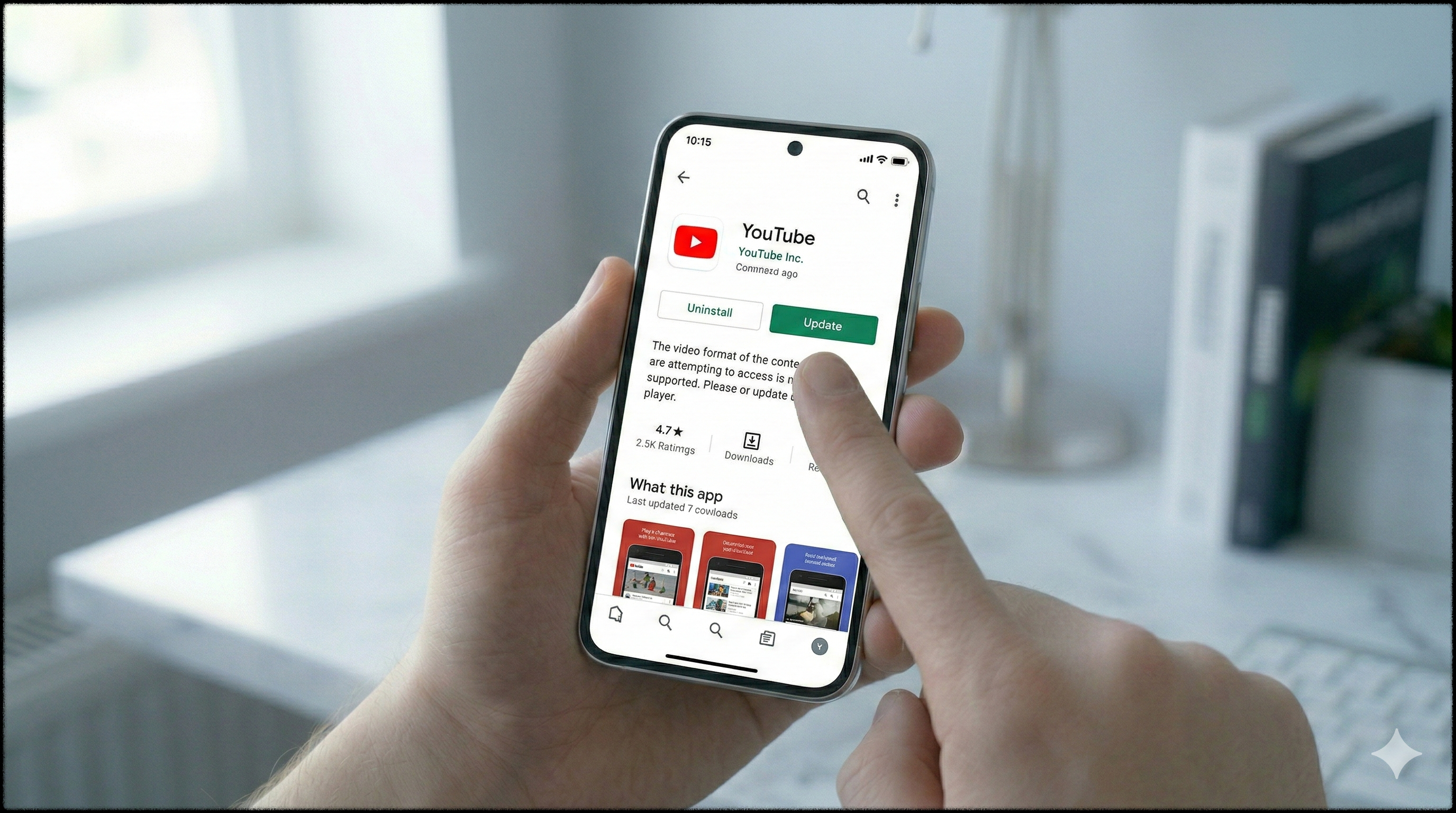앱스토어에서 유튜브 업데이트 버튼을 확인하는 모습