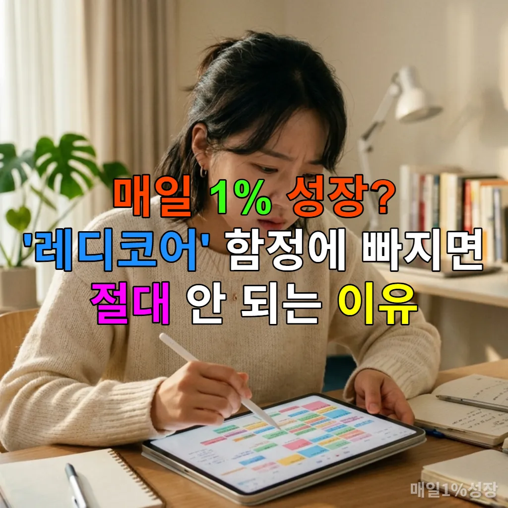 디지털 플래너 앞에서 고민하는 한국인 여성의 모습