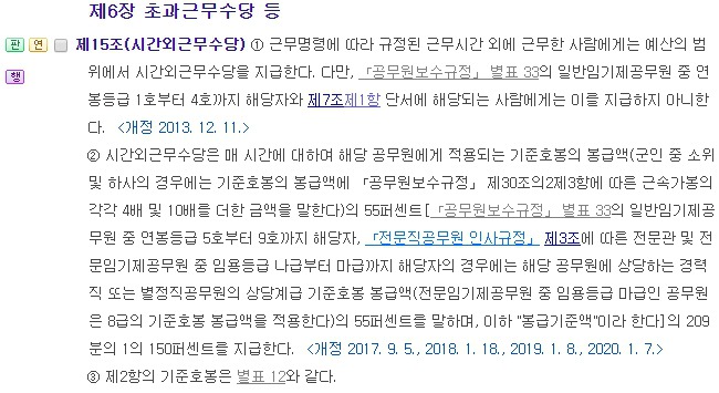 시간외근무수당 기준 호봉표