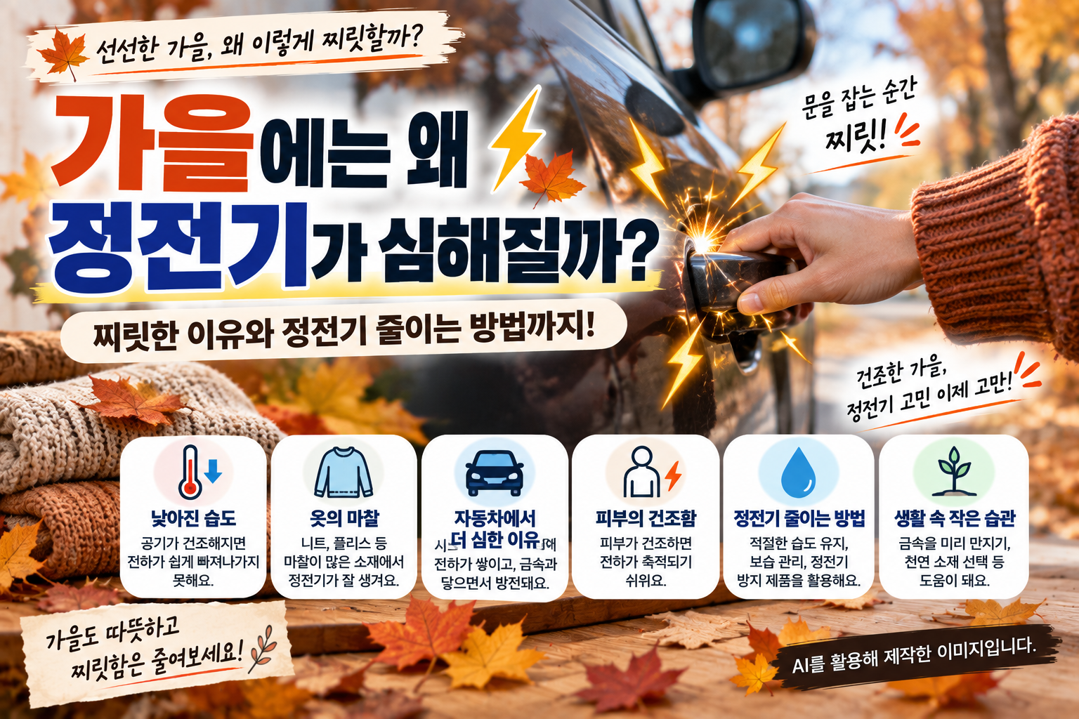 가을에 정전기가 심해지는 이유와 자동차 옷 생활 속 정전기 줄이는 방법