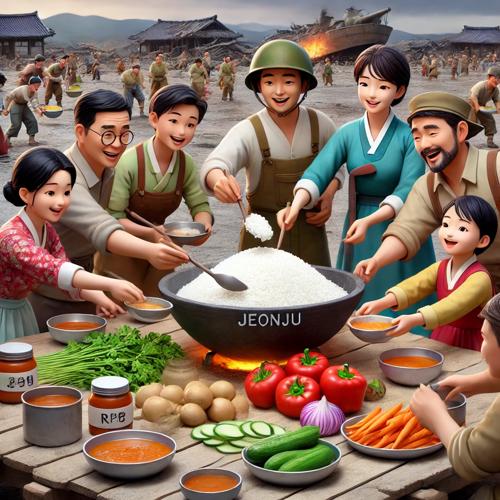 큰 그릇에 재료를 담기 시작한 백성들