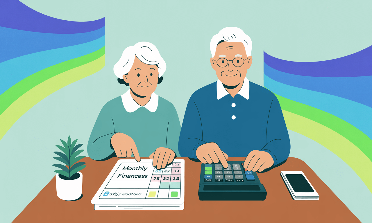 기초연금-신청-자격-어르신-2명이-서류와-계산기로-계산하는-모습